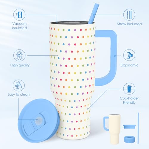 Image of SANDJEST LGBT 40oz Tumbler with Handle and Straw, Insulated Stainless Steel Travel Coffee Mug for Gay Lesbian Adults Friends, Gift Idea for Birthday Christmas Pride Month (Polka Dot)