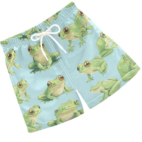 Pigsaly Boys' Swim Board Shorts Watercolor Cute Frogs Boy's Swim Trunks Kids Swimwear XS Multicolor