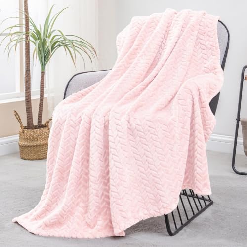 Image of Exclusivo Mezcla Fleece Throw Blanket for Couch Sofa, Light Pink Soft Plush Blanket, Lightweight Flannel Throws for All Seasons, 50x70 Inches
