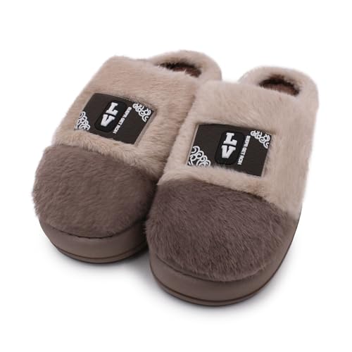Image of VRITRAZ Men's Plush Winter Slippers | Soft Furry Lined Indoor Slides | Warm Comfortable Anti-Slip Home Footwear