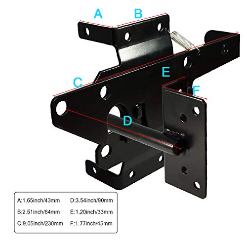 Image of Self-Locking Gate Latch Heavy Duty Post Mount Automatic Gravity Lever Wood /PVC Fence Gate Lock with Fasteners Hardware,for Secure Pool |Yard | Garden, Steel,Black