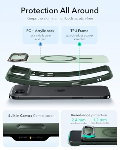 Image of ESR for iPhone Air Case with Stash Stand, Camera Control Cover Compatible with MagSafe, Military-Grade Drop Protection Magnetic Phone Case for iPhone 17 Air, Scratch-Resistant Back Cover,Frosted Green