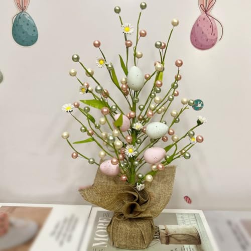 WheatThrive Osterei-Dekorationsbaum, 43 cm, künstlicher Osterbaum für Zuhause, Schreibtisch, Zimmer, Büro, Dekoration, Kunststoff-Simulations-Ornament