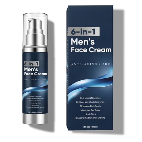 WAESKI 6-in-1 Face Cream for Men Anti-Aging Moisturizer with Collagen Hyaluronic Acid and Shea Butter Reduces Wrinkles Dark Circles and Puffiness Mens Formula Daily Care 1.76 fl oz (1)