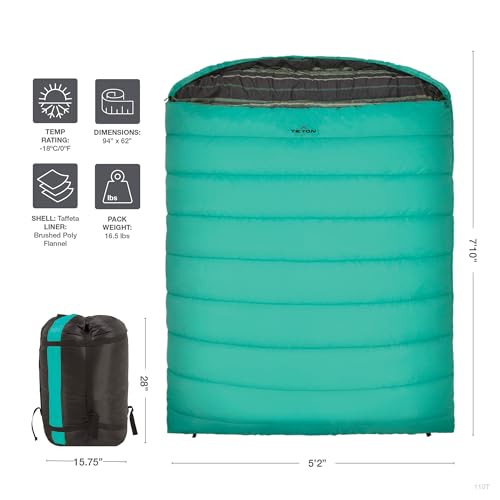 Image of Teton Mammoth Queen Size Double Sleeping Bag- A Warm Bag the Whole Family can Enjoy - Great for Camping, Hunting and Base Camp. Compression Sack Included