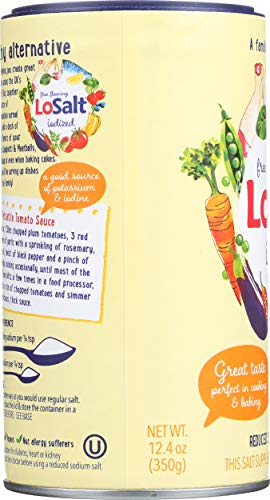 Image of LOSALT - Reduced Sodium Salt | Iodized | Great Tasting Salt Alternative /Substitute with 66% less sodium | 12.3oz /350g tub (Pack of 6)