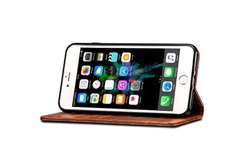 Image of PU Leather Wallet Folio Case for Apple iPhone 8 Plus /iPhone 7 Plus (5.5 Inch) Flip Cover Book Design Pouch with Stand & Card Slot Magnetic Push Closure - Brown