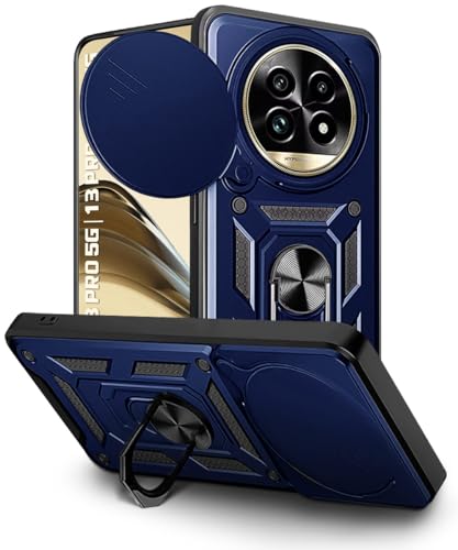 Image of WOW IMAGINE Tough Armor Bumper Mobile Back Case for Realme 13 Pro 5G | 13 Pro Plus 5G | Sliding Camera Shield Cover | Shock Proof 360 Protection | Hybrid PC + TPU | Ring Holder with Kickstand - Blue