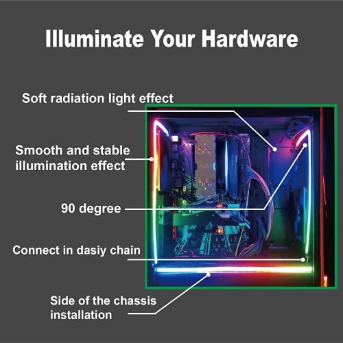 airgoo NEON Addressable RGB PC LED Strip, 42 LEDs 2x16inch Silicone Rubber Diffused Rainbow Magnetic ARGB Strip for Motherboards 5V 3Pin ARGB Header, Easy to Install with 12 pcs Magnetic Brackets