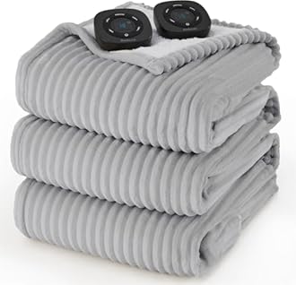 Bedsure GentleSoft Electric Blanket King Size - Soft Ribbed Flannel Heated Blanket with Dual Control, Heating with 10 Heat Settings & 10 Time Settings, 8 hrs Timer Auto Shut Off (90"x100", Light Grey)