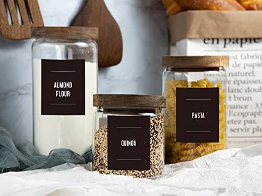 180 Preprinted Pantry Labels, Prefdo Waterproof Minimalist Food Label Stickers Set to Kitchen Organization Storage Containers, Jars & Canisters£¨Black£©