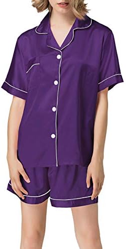 NANJUN Women's Satin Pajamas Sleepwear Short Button-Down Pj Set(Purple,s)