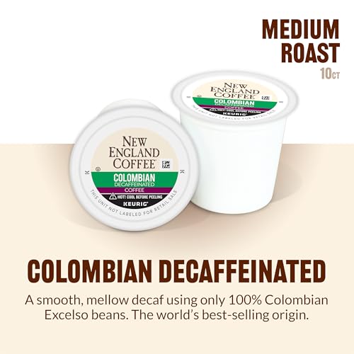Image of New England Coffee Single Serve Pods, Colombian Decaffeinated Medium Roast, 10 Count (Pack of 1)