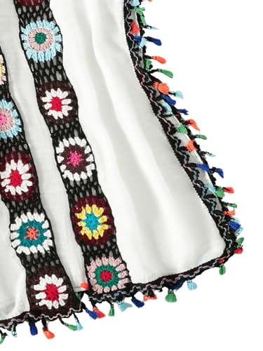 Image of WDIRARA Girl's Boho Print Open Front Sleeveless Swimwear Kimono Crochet Cover Ups