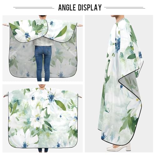 Capa impermeable profesional para corte de cabello con patrón floral blanco, cierre ajustable de broche para salón y barbería miniatura 5