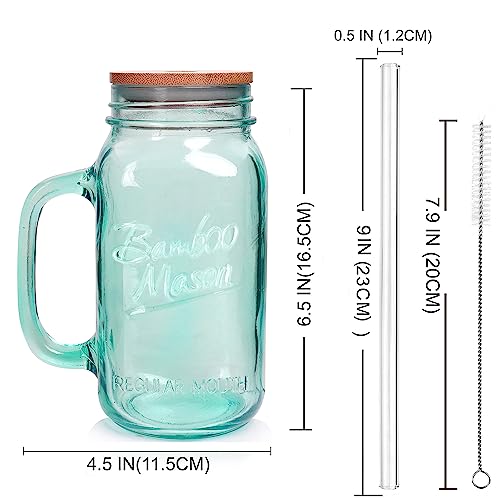 Anotion Mason Jar With Handle - Colorful Drinking Glasses Colored Glass Cups With Lids And Straws Colored Glasses Drinking Set Of 2 Mason Jars Iced Coffee Cups Boba Tumblers Smoothie Water Bottles #TOP1