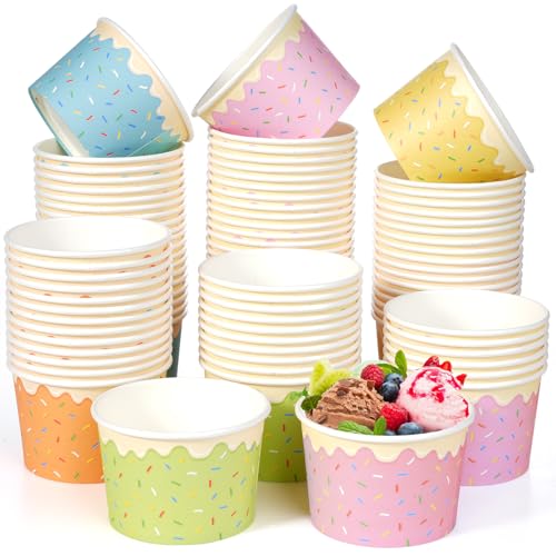 JOYELL 50 Stück Papp-Eisschalen 9oz (260ml) Einweg Dessertbecher mit buntem Streusel-Design 5 Farben Dessertschalen für Kindergeburtstag Candy Bar Zubehör Gartenparty