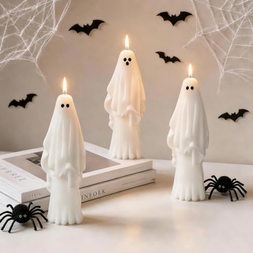 SOUNDVALUE Halloween Decorations Cute Ghost Candles for Mantel Party 3 PCS