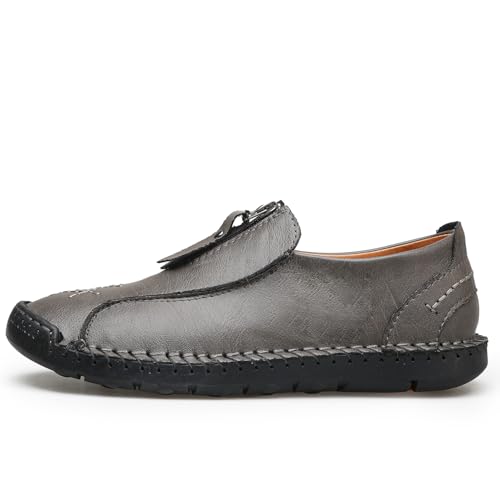 Men's Leather Loafers Slip-On Driving Penny Loafers Classic Moccasins Handstitched Zipper Design Comfort Casual Walking Shoes2