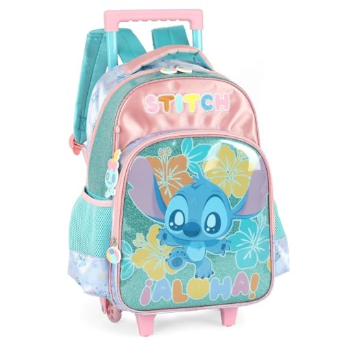 Mochila Bolsa de Costas e Rodinhas Stitch Infantil Escolar Creche Passeio Viagem Leve (Turquesa)