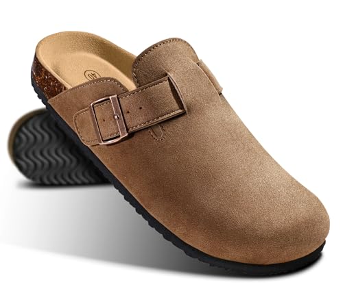 Image of KEMISANT Men Clogs-Comfortable Suede Mules Slippers Sandals Nurse Potato Shoes Unisex-Cushioned Cork-Footbed