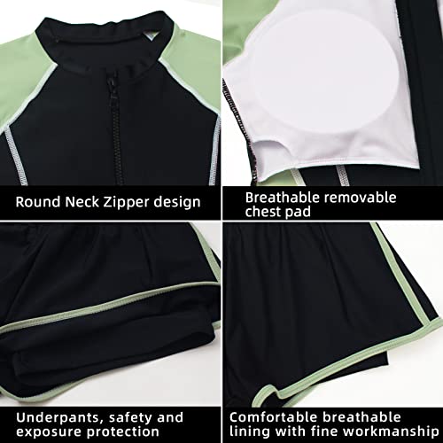 Image of Girls Swimsuits, Kids Two-Piece Rashguard Swim Set Bathing Suits Beach Shorts Swim Shirts Size 6-7,8,10-12,14-16