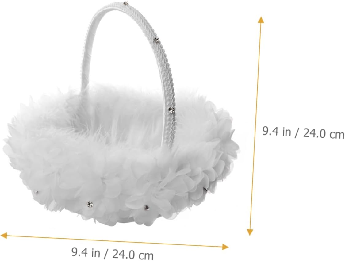 NUOBESTY Lace Flower Girl Basket with Handle White Floral Wedding Basket for Wedding Ceremony Party Supplies