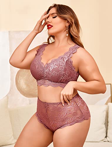 Image of Avidlove Plus Size Lingerie Set for Women Sexy Lace Halter Bralette High Waist Panty Set