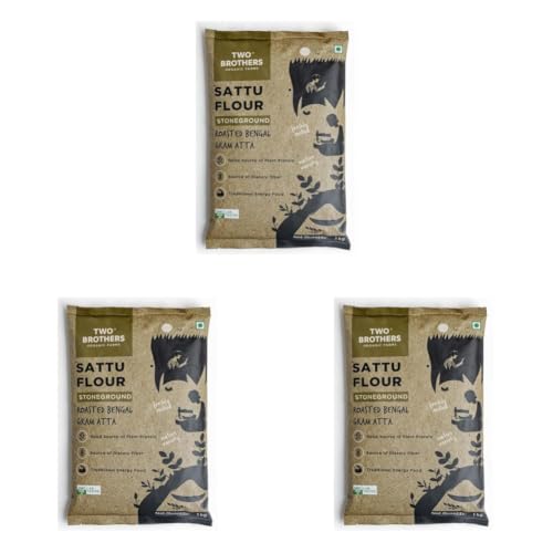 Image of Two Brothers Organic Farms Sattu Atta (1 kg) | Made Using Bengal Gram | Natural & Gluten Free Chana Sattu | High Protein Bengal Gram Flour | Sattu Drink Powder | Gram Powder (Pack of 3)