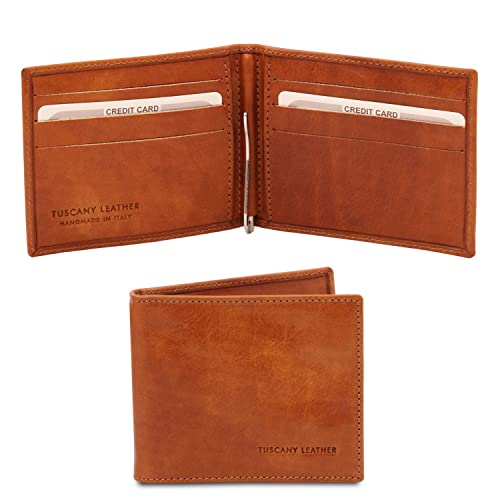 Tuscany Leather Elégant Porte Cartes en Cuir avec Pince à Billets Miel Cover