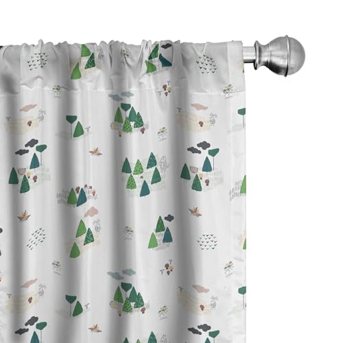 Ambesonne Forest Curtains, Layout of Scandinavian Inspired Pattern of Trees