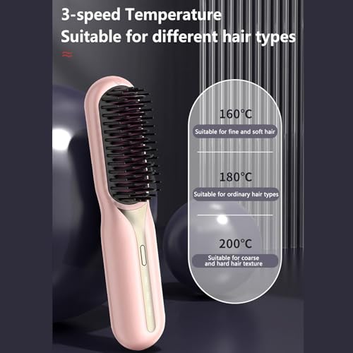 Image of Cordless Hair Straightener Comb,Portable Curling Iron for Travel,Anti-Scald Rechargeable Straightening Hot Comb