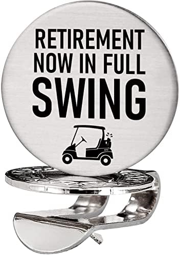 Advivio Retirement Now in Full Swing - Funny Golf Ball Marker with Magnetic Hat Clip, Stainless Steel Golf Marker Accessories Retired Gifts for Coworker, Boss, Father, Daddy, Golfer, Golf Lovers