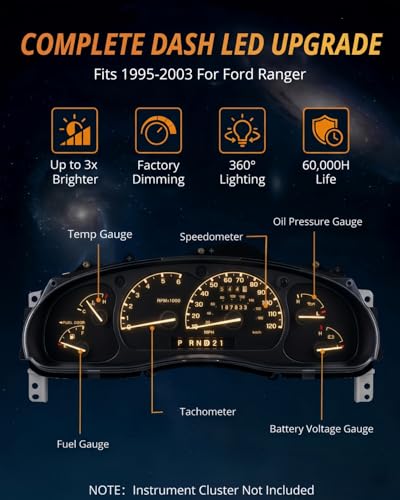 Image of WLJH High Bright Yellow Instrument Cluster Gauge Panel Indicator Warning Lamp Bulb Full Led Light Kits for Ford Ranger 1995-2003,Pack of 25 | 3030 SMD, Direct Replacement, Dimmable, No Soldering, Dash Light Illumination, Warning Indicator, 25-Pack