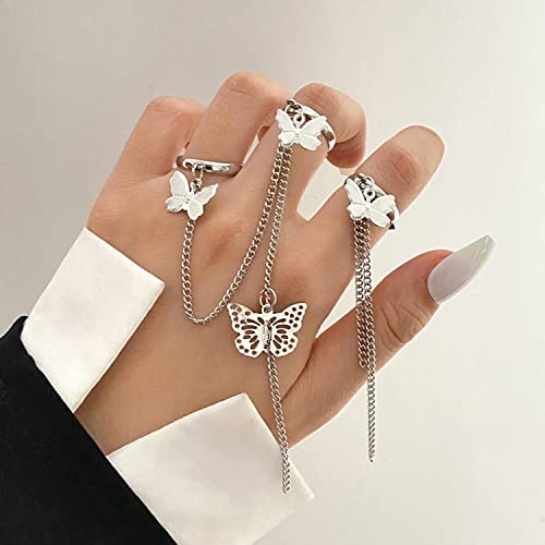 Butterfly Chain Rings Set Plated Toned Inspired