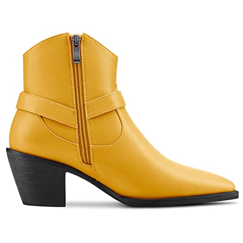 Aachcol Women Ankle Boots Short Bootie Square Toe Low Kitten Chunky Block Heel Western Cowboy Cowgirl Matte Zipper Dress Shoes 2.5 Inch3