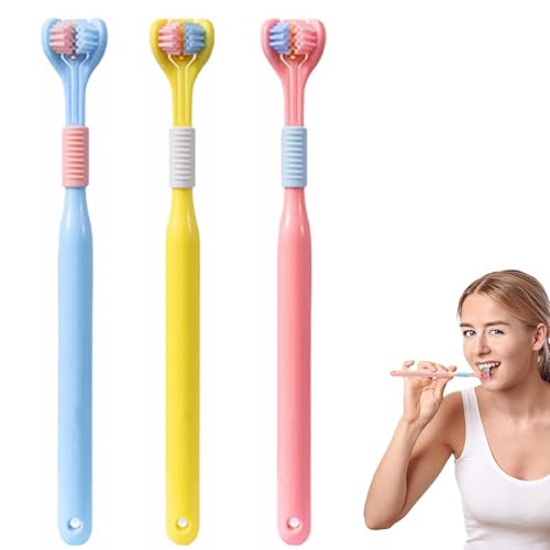 Eowppue Pack 3 Uds Cepillo de Dientes - Diseño Inovador de Tres Lados para Limpieza Profunda y Efectiva