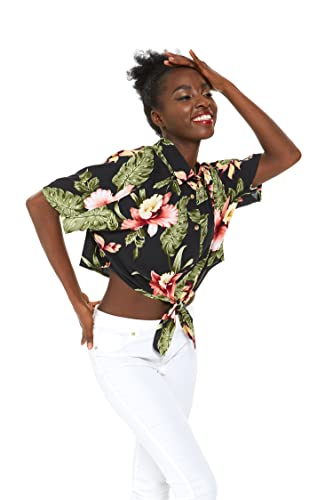 Image of Family Matching Hawaiian Clothes, Black Rafelsia | Lightweight 100% rayon • Family matching outfits • Beach vacations • Luaus • Cruises • Family photos