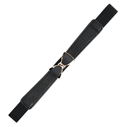 Syuer Womens 1" Width Bow Skinny Elastic Waist Belt Stretchy Belt Thin Belt (S-M (26"-32"), Black) #TOP3