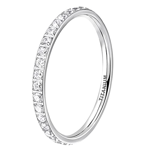 2mm Silver/Black/Gold/Rose Gold Stackable Titanium Rings for Women Cubic Zirconia Engagement Promise Eternity Wedding Bands Comfort Fit
