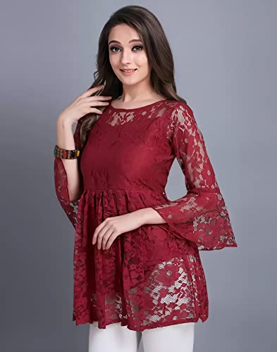 Image of Women Russel Net with Crepe Inner Net Tops || Casual Tops for Women