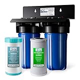 iSpring WGB21BM 2-Stage Whole House Water Filtration System with 10” x 4.5” Carbon Block and Iron & Manganese Reducing Filters, 1' Ports
