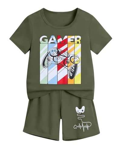 Image of Cakaner Tween Boys Summer Clothes 2 Piece Short Sleeve Graphic T-Shirt and Shorts Casual Outfit Set Size 7-14