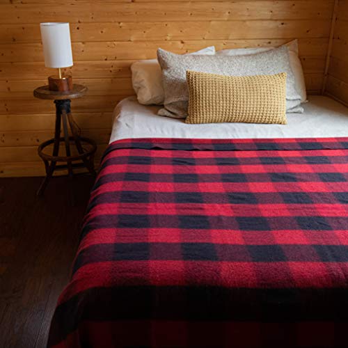 Arcturus Plaid Wool Blanket - 4.5lbs, Warm, Heavy, Washable, Large | Great for Camping, Outdoors, Survival & Emergency Kits (Red Buffalo)