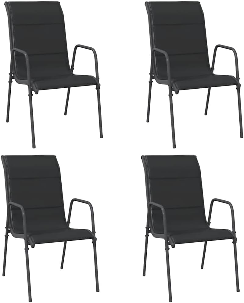 Bussandri Exclusive Garden Chairs Set of 4 Steel and Textilene Black
