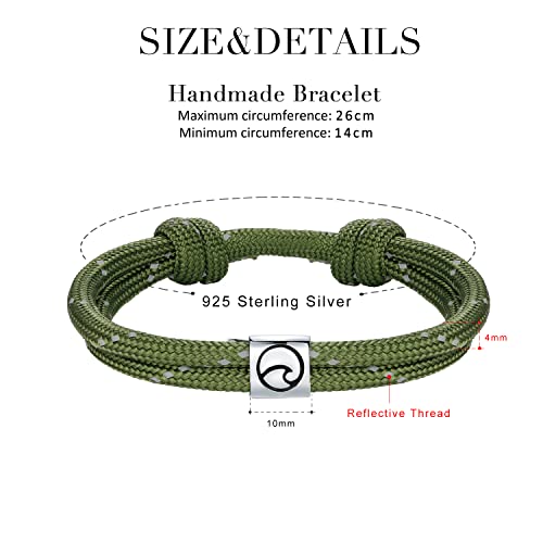 J.endéar Paracord Bracelet For Women Men Wave Charm Nautical Rope 925 Sterling Silver Surfer Partner Bracelet Gift For Summer Sea Beach Surf Sailing Sea Enthusiasts, Green #TOP4