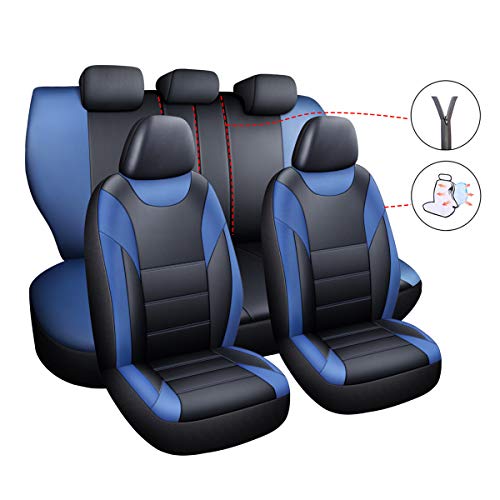 JU&MU Fundas de asiento de piel sintética para Hyundai Accent Elantra Getz I10 I20 I30 Kombi Ix20 KONA Santa Fe Sonata Tucson (azul)