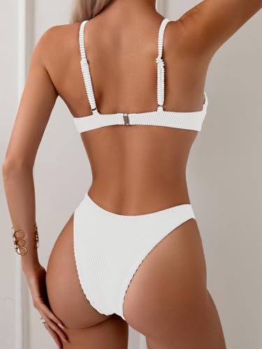 Image of Fanuerg Women Underwire Triangle Bikini Spaghetti Strap Push Up Swimsuit Cheeky Two Piece Bathing Suit