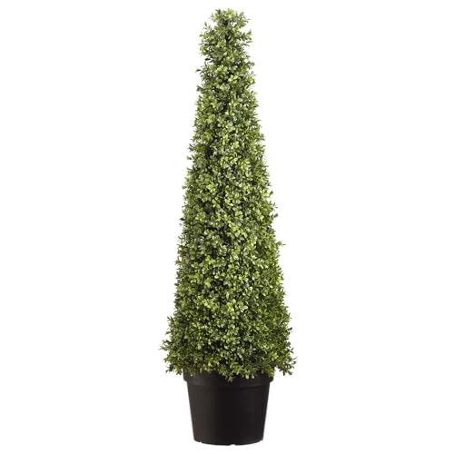 4' UV-Resistant Outdoor Artificial Boxwood Cone-Shaped Battery Operated LED-Lighted Topiary w/Pot -Green