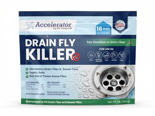 Drain Fly Killer Powder – Eliminates Drain Flies & Sewer Flies In Drains, Sinks, Showers – Fast-Acting Treatment - Septic Safe & Made In Usa